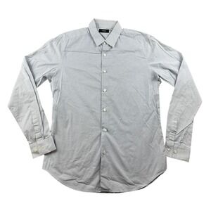 Theory Sylvain O Slim Fit Button Front Men M Gray Snow Cotton Stretch Business